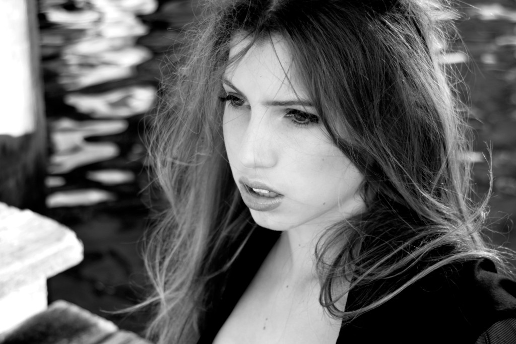 Emelia Roberts face modelling shot in black and white