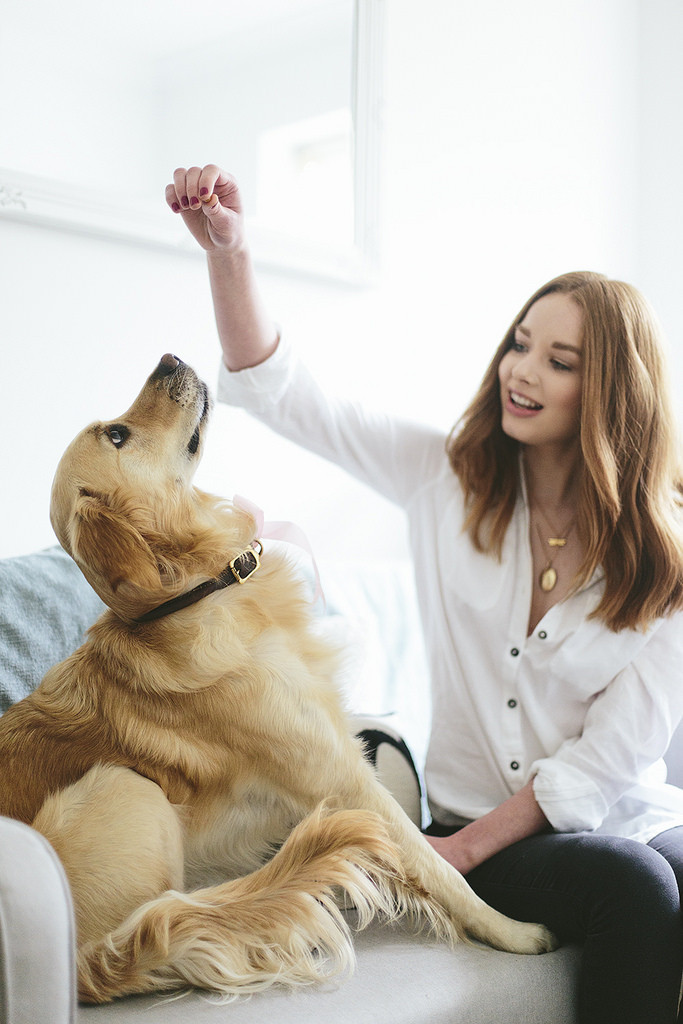 Charlotte Elizabeth, the British handbag designer and her beautiful golden retriever.