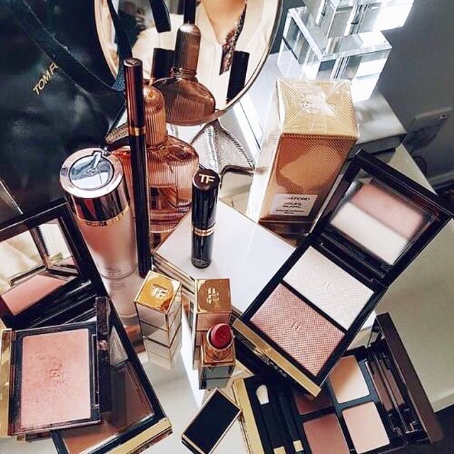 Picture of lots of different professional makeup products used by makeup artist Alex Perrin.