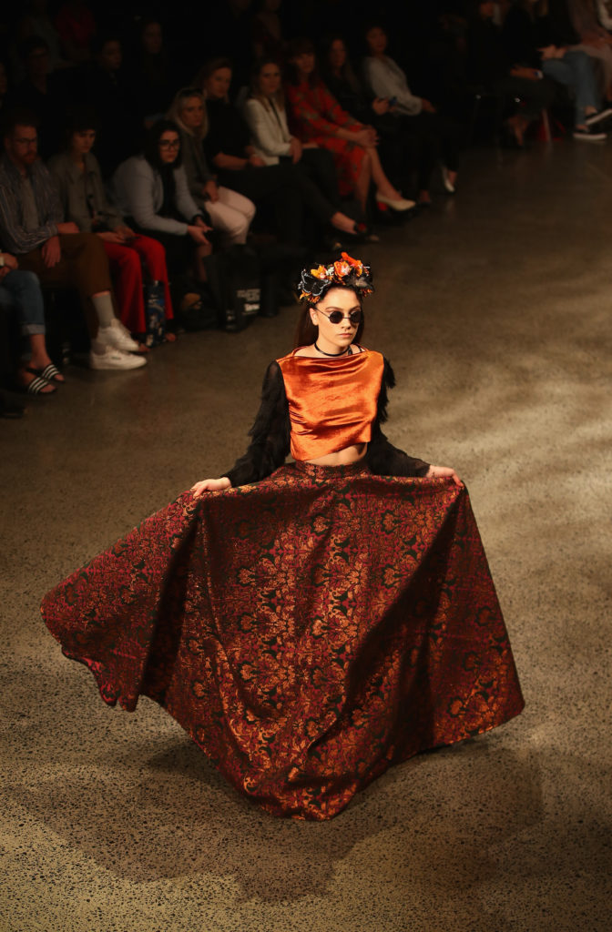 A model walks the runway in a design by Ruscoe during the New Generation Emerging Couture show during New Zealand Fashion Week 2018 at Viaduct Events Centre on August 28, 2018 in Auckland, New Zealand (Photo by Phil Walter/Getty Images)